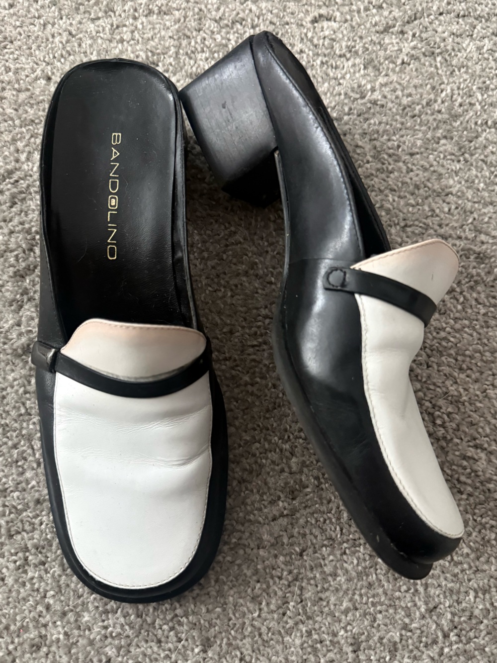 Bandolino Black and White Leather Penny Loafers